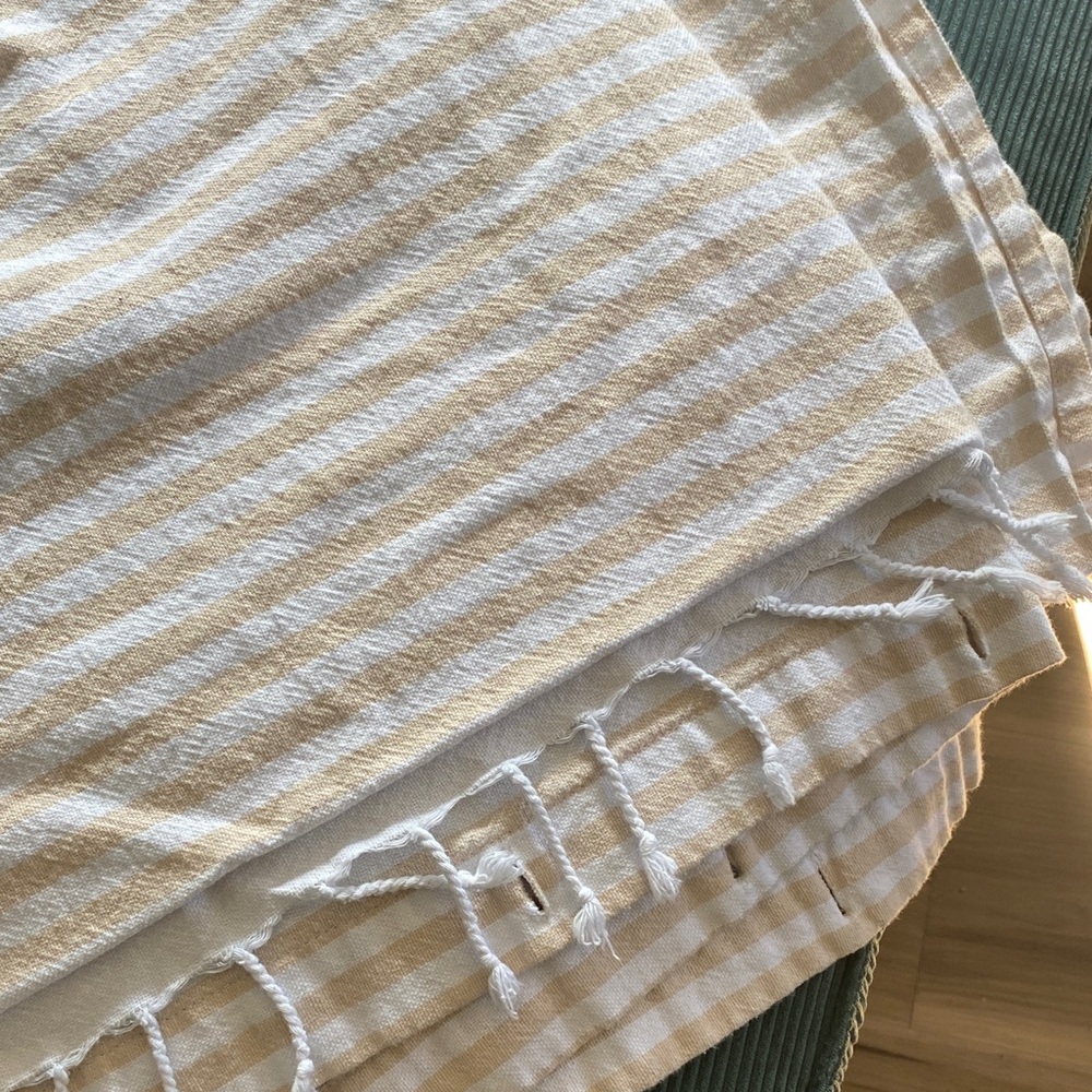 Cotton Striped Fringe Shower Curtain